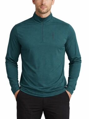 Mons Royale Cascade Merino Wool Quarter Zip Base Layer Long Sleeve Top Evergreen